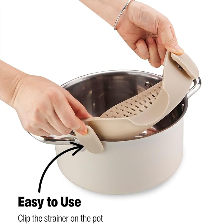 SparkAndSurprises™ Silicone Clip-On Pot Strainer – Heat-Resistant (Grey)