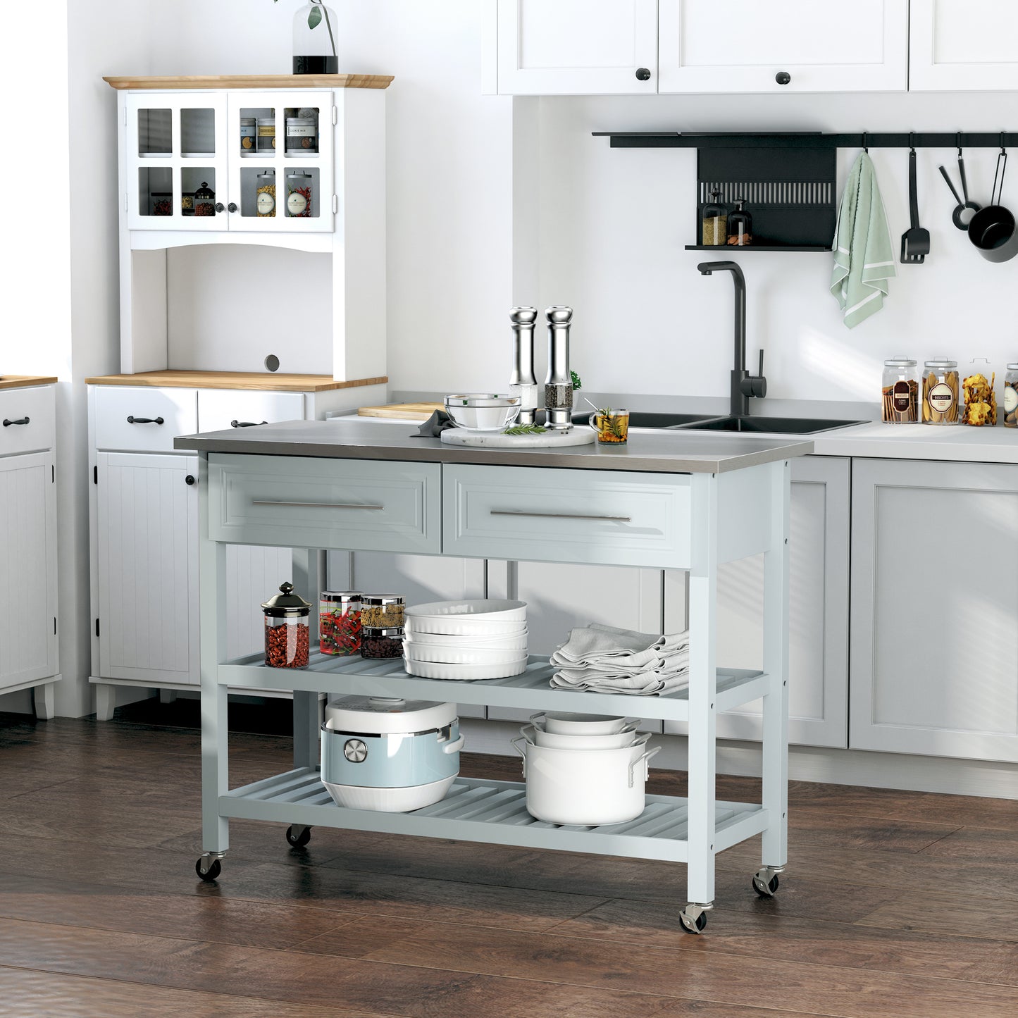 SparkAndSurprises™ Kitchen Island with Stainless Top