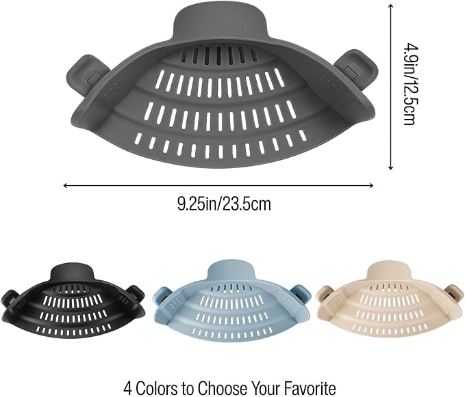 SparkAndSurprises™ Silicone Clip-On Pot Strainer – Heat-Resistant (Grey)
