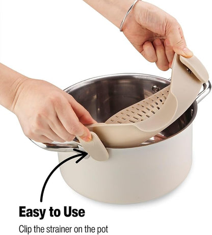 SparkAndSurprises™ Silicone Clip-On Pot Strainer – Heat-Resistant (Grey)