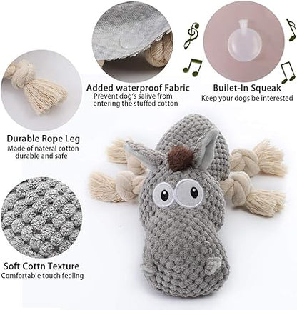 Spark & Surprises™ Plush Squeaky Donkey Dog Toy (Grey)