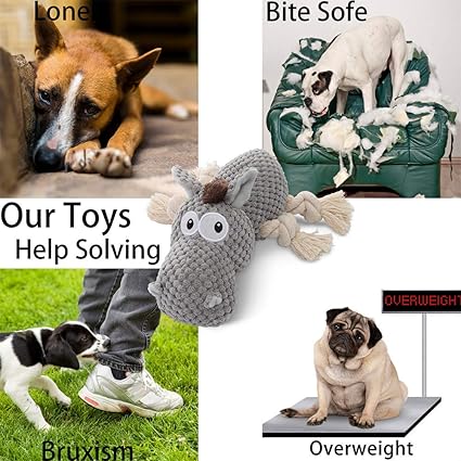 Spark & Surprises™ Plush Squeaky Donkey Dog Toy (Grey)