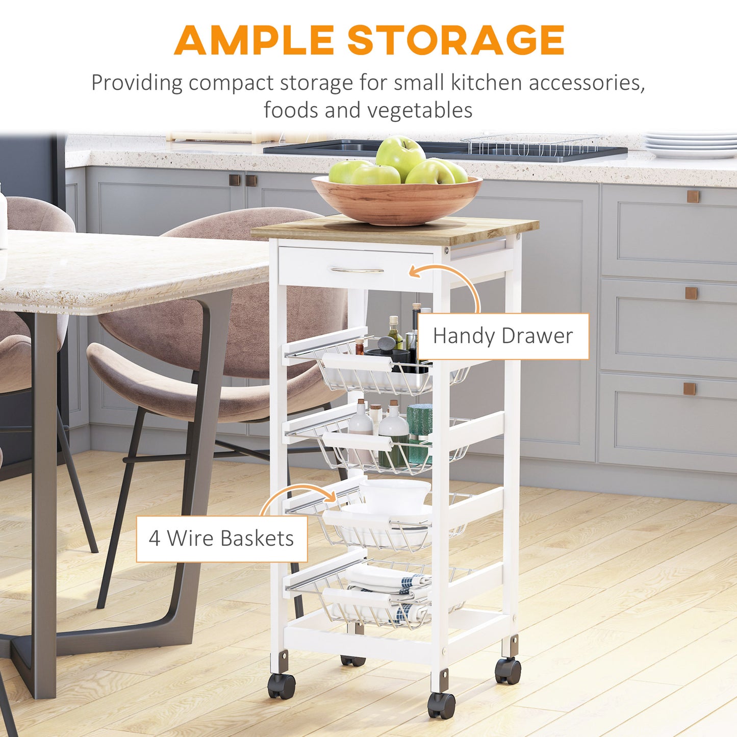 Spark & Surprises™ Mobile Kitchen Cart – Multi-Purpose Storage Trolley with Wheels for Kitchen & Home