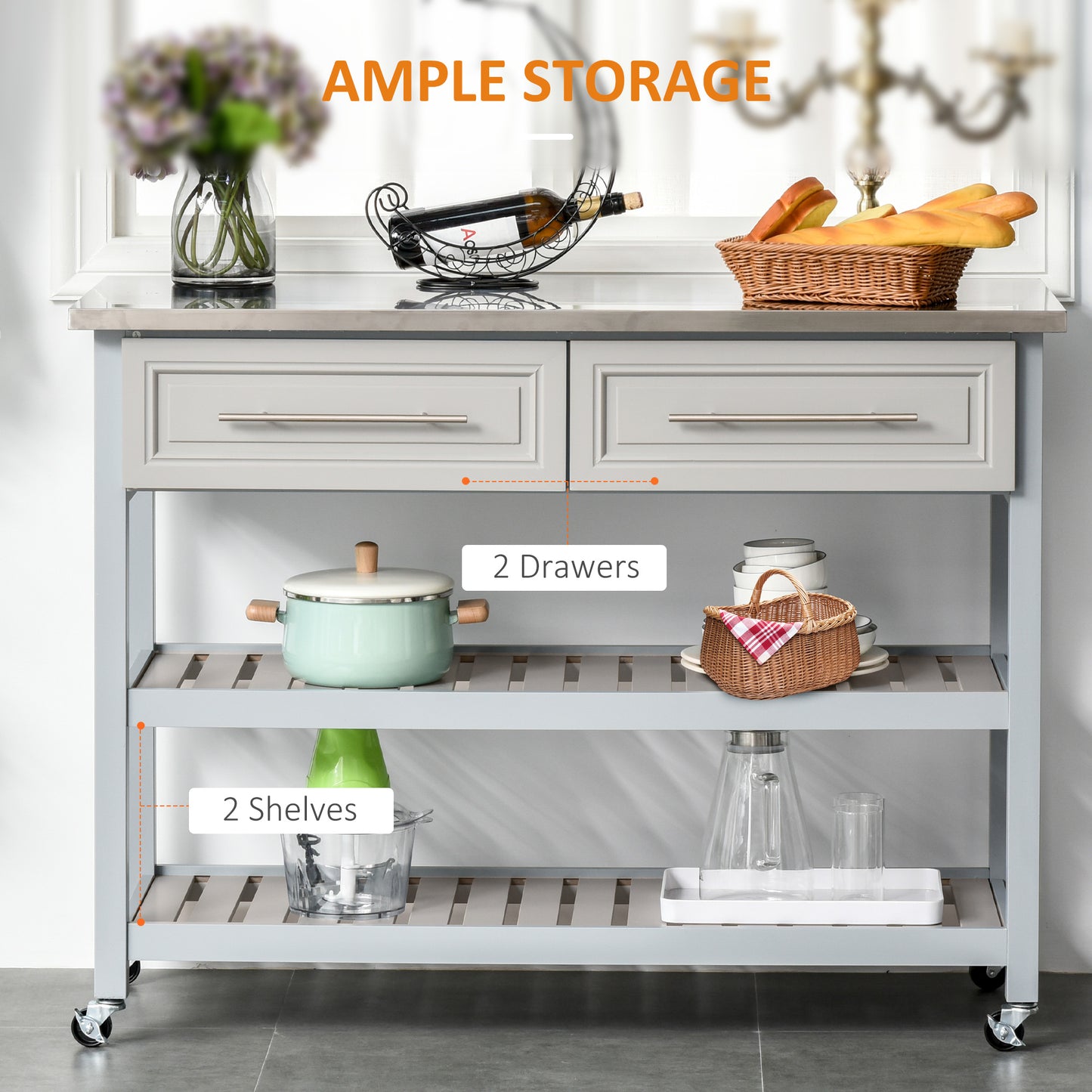 SparkAndSurprises™ Kitchen Island with Stainless Top