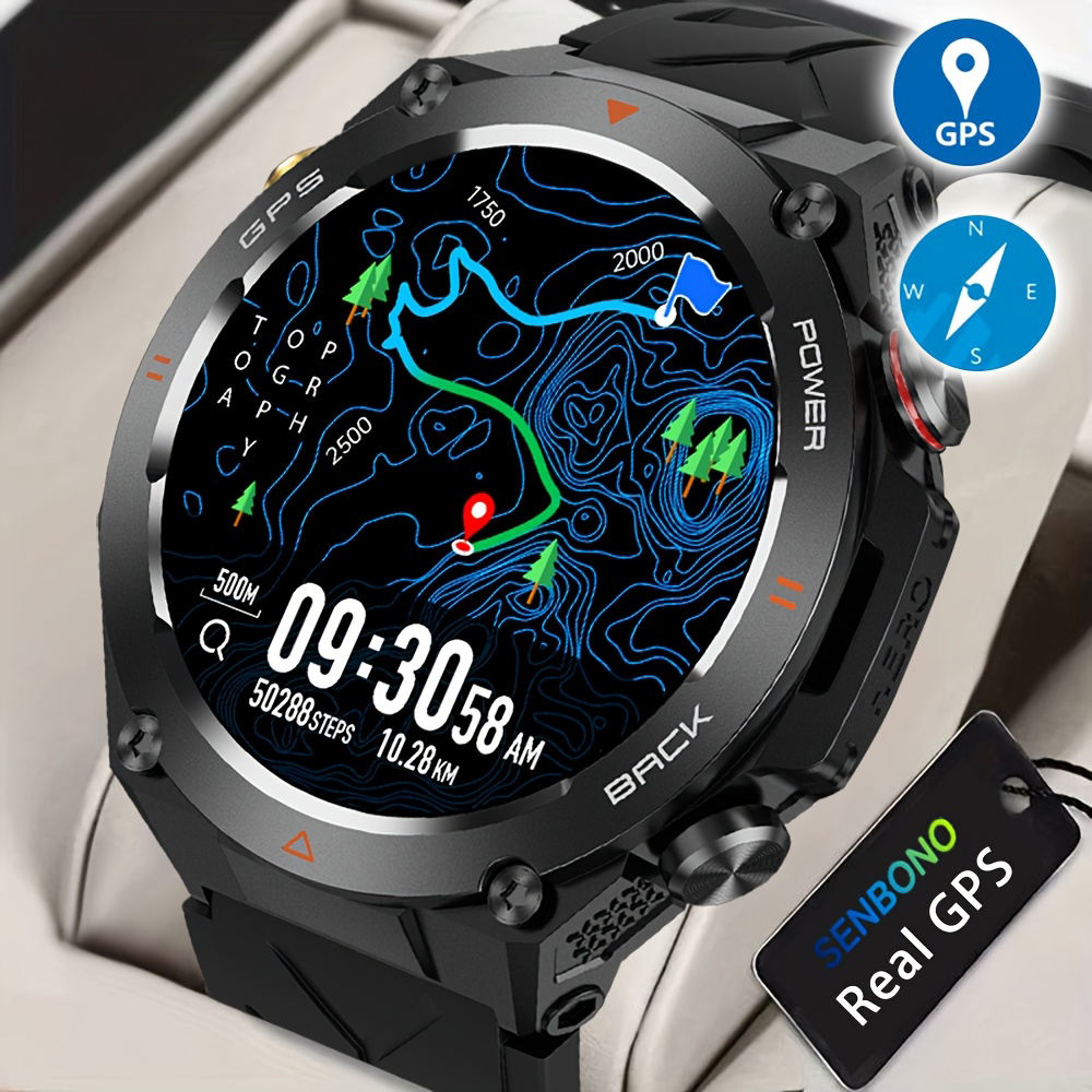 SENBONO GPS Smart Watch for Men – 1.45″ HD Display, Built-In GPS & AI Voice
