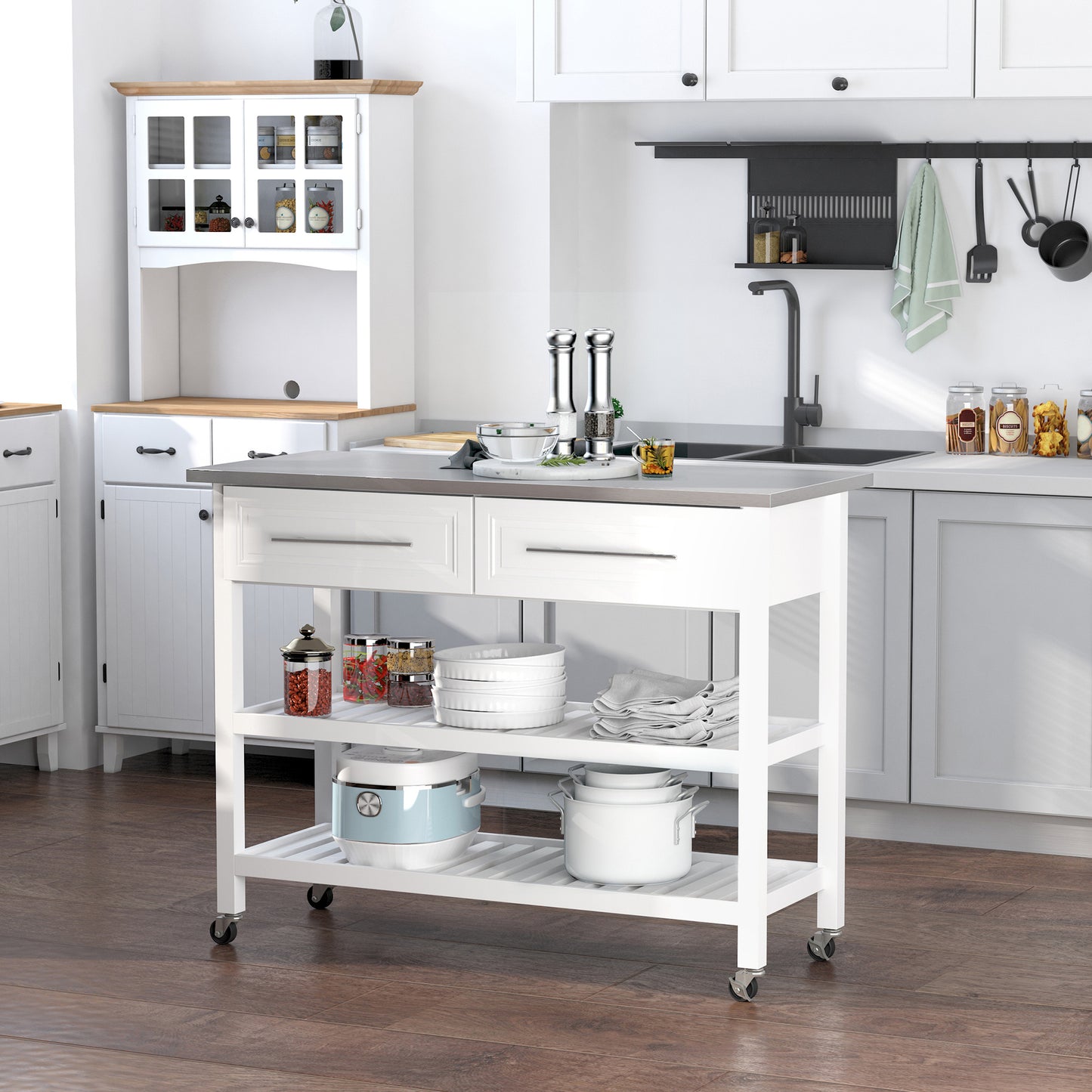 SparkAndSurprises™ Kitchen Island with Stainless Top