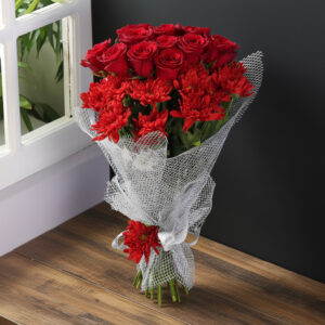 Red Roses & White Chrysanthemums Bouquet