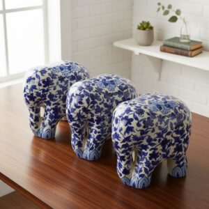 Grand Floral Elephant – Blue & White
