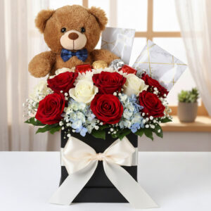 Adorable Teddy & Bloom Gift Box