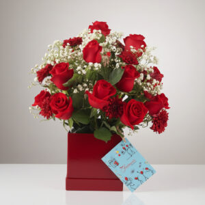 Graceful Harmony – Red Roses with Chrysanthemums