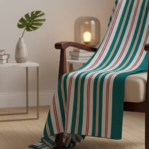 Woven Throw – Green and White Stripes