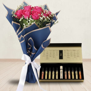 Perfume Discovery Set for Him by J. with Elegant Pink Roses